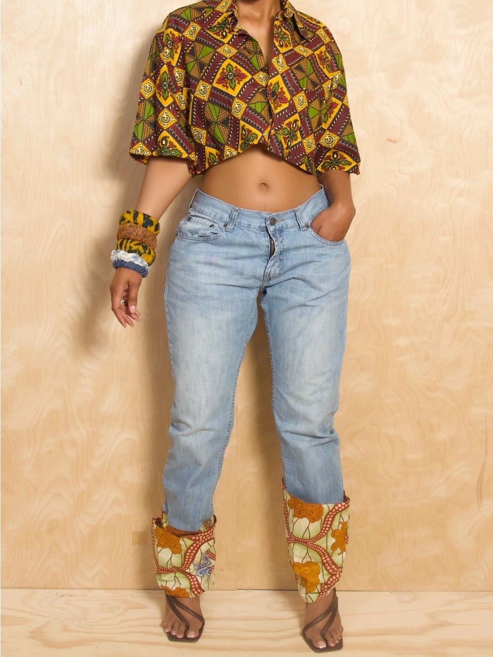 IAMMI  Jeans with Colorful African Cuffs jeans- size 40 (fits size 14) No Offer